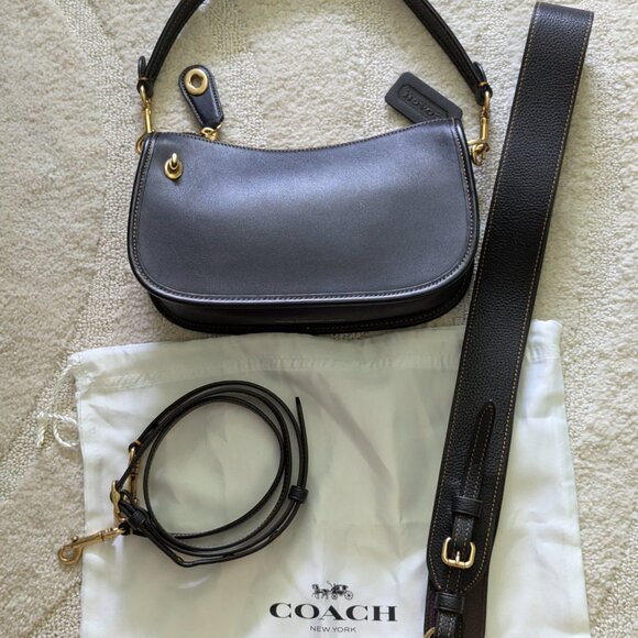 Coach Swinger Bag in Black with Brass + Bonus Leather Crossbody Strap - Picture 5 of 12